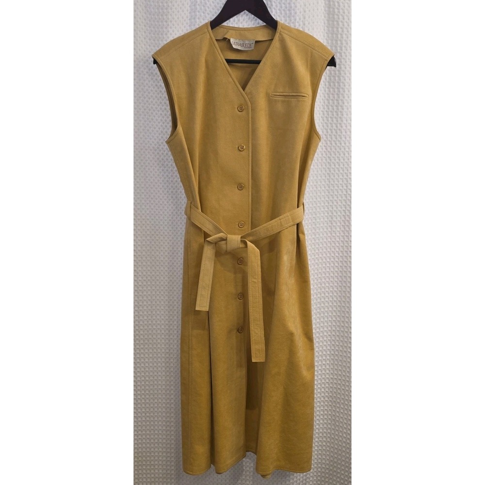Vtg Rare Designer Count Romi Ultra Suede Midi Dress Tie Belt Beige XL Women 14